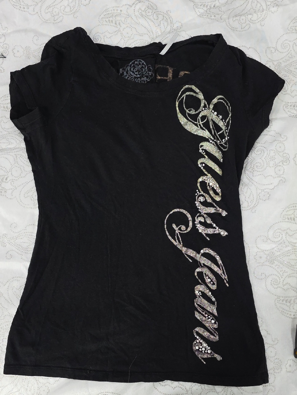 XOXO Black Short-Sleeve Tee with Silver Script Accent